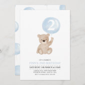 Bear Blue Ballon 2. Geburtstag Einladung (Vorne/Hinten)
