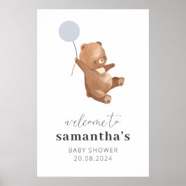 Bear Blue Balloon Baby Dusche Begrüßungszeichen Poster