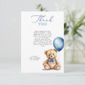 Bear Blue Balloon Baby Dusche Danke Karte (Stehend Vorderseite)