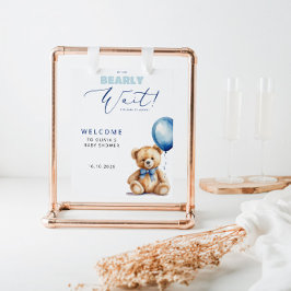 Bear Blue Balloon Baby Dusche Willkommen Poster