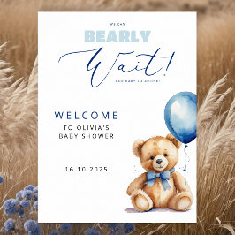 Bear Blue Balloon Baby Dusche Willkommen Poster