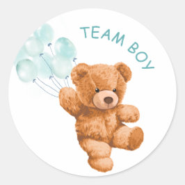 Bear Blue Balloon TEAM BOY Gender Reveal Game Runder Aufkleber