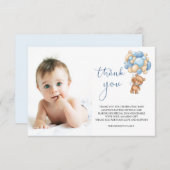 Bear Blue Balloons Baby Foto Danke Karte (Vorne/Hinten)