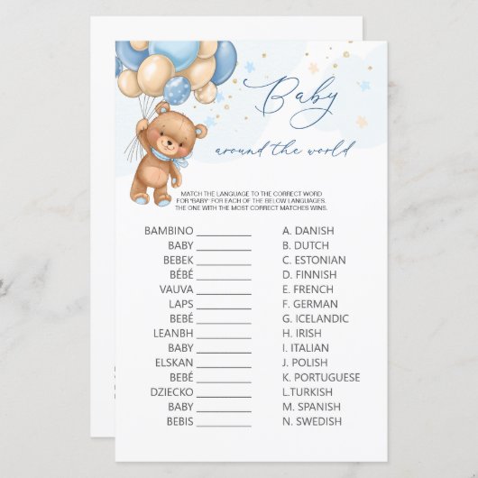 Bear Blue Balloons Baby Rund um das World Game (Vorne/Hinten)