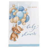 Bear Blue Balloons Baby Showbeutel Mittlere Geschenktüte (Rückseite)