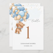 Bear Blue Balloons Babydusche Tischnummer 5" x 7 (Vorne/Hinten)
