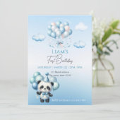 Bear Blue Balloons Kindergeburtstag Einladung (Stehend Vorderseite)