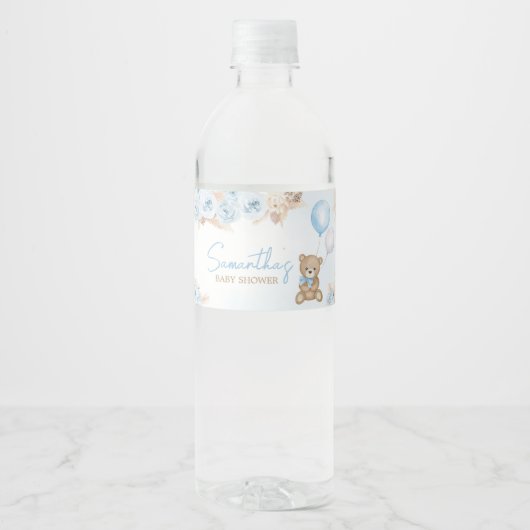 Bear Blue Bear Baby Dusche abwarten Wasserflaschenetikett (Vorderseite)