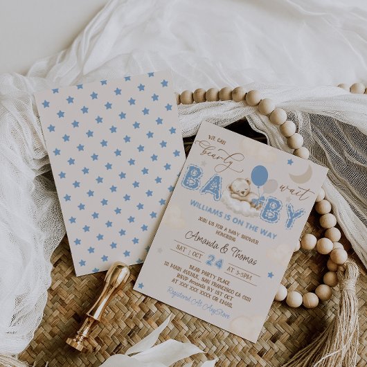 Bear Blue Bearly Wait Boy Baby Dusche Einladung