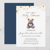 Bear Blue Bow Krawatte Babydusche Es ist ein Junge Einladung (Vorne/Hinten)