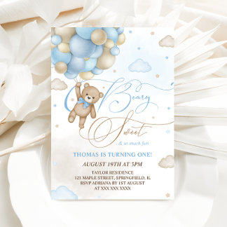 Bear Blue Boy 1. Geburtstag Einladung
