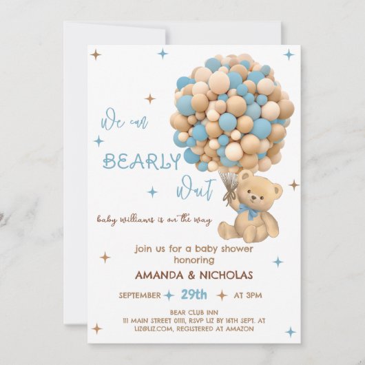 Bear Blue Boy Dusche warten Einladung (Vorderseite)