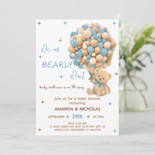 Bear Blue Boy Dusche warten Einladung (Stehend Vorderseite)