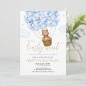 Bear Blue Boy Foto Babydusche Einladung (Stehend Vorderseite)