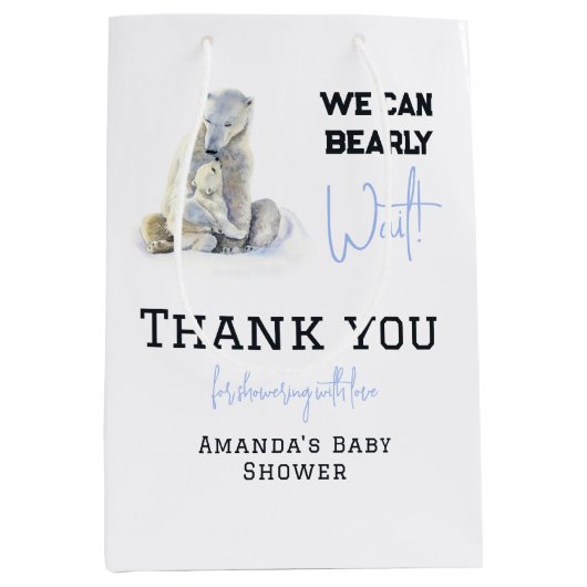 Bear Blue Boy Winter Baby Showdusche Mittlere Geschenktüte (Vorderseite)