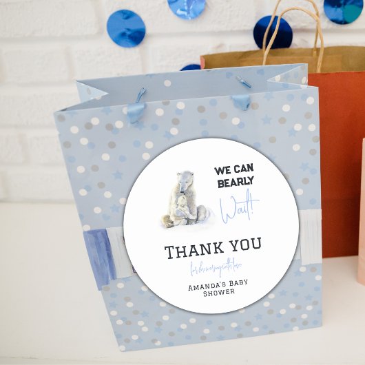 Bear Blue Boy Winter Baby Showdusche Runder Aufkleber
