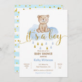 Bear Blue Cloud Baby Dusche Einladung (Vorne/Hinten)