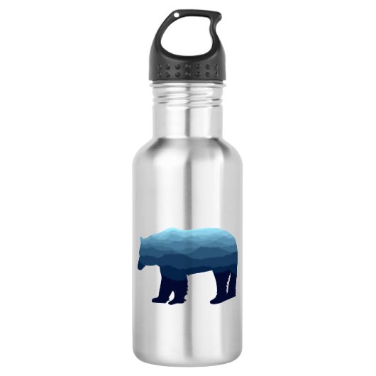 Bear Blue Forest Mountains Edelstahlflasche (Vorderseite)
