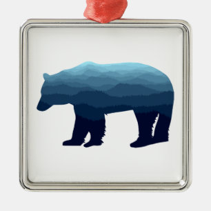 Bear Blue Forest Mountains Ornament Aus Metall