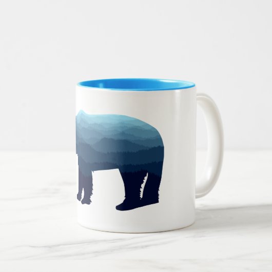 Bear Blue Forest Mountains Zweifarbige Tasse (VorderseiteRechts)