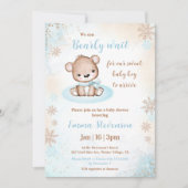 Bear Blue Gold Boy Baby Showdusche abwarten Einladung (Vorderseite)