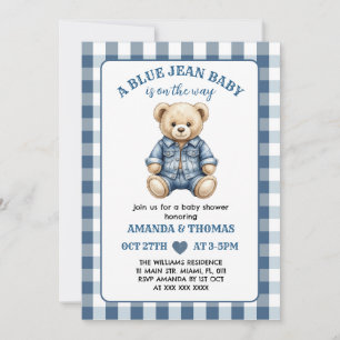 Bear Blue Jean Baby Shower Einladung