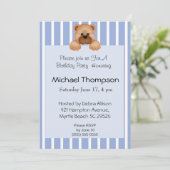 Bear Blue Stripe Einladung zum Geburtstag (Stehend Vorderseite)