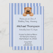 Bear Blue Stripe Einladung zum Geburtstag (Vorne/Hinten)