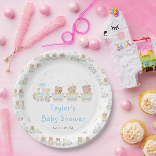 Bear Blue Train Baby Dusche Pappteller (Party)