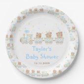 Bear Blue Train Baby Dusche Pappteller (Vorderseite)