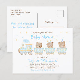 Bear Blue Train Baby Dusche Postkarte