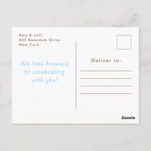 Bear Blue Train Baby Dusche Postkarte (Rückseite)