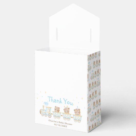 Bear Blue Train Baby Dusche Vielen Dank Geschenkschachtel (Geöffnet)