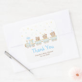 Bear Blue Train Baby Dusche Vielen Dank Quadratischer Aufkleber (Umschlag)