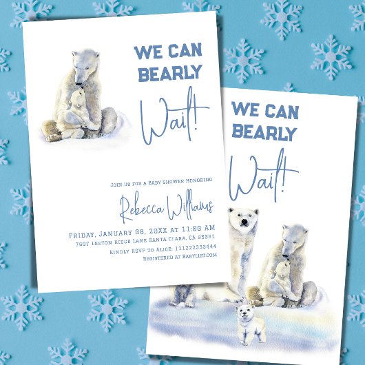 Bear Blue Winter Boy Baby Showdusche Einladung
