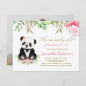 Bear Blush Pink Rose Bläserchen Girl Babydusche Einladungspostkarte (Vorne/Hinten)