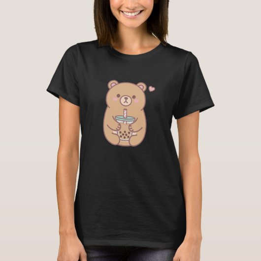Bear Boba Buddy Kawaii Bear Drinking Bubble Tea T-Shirt (Vorderseite)