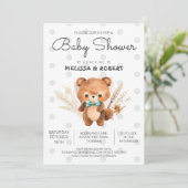 Bear Boho Baby Boy Shower Einladung (Stehend Vorderseite)