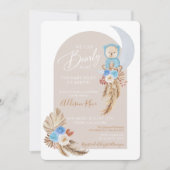 Bear Boho Blue Floral Baby Boy Dusche Einladung (Vorderseite)