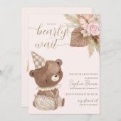 Bear & Boho Blume Geschlechtsneutrale Babydusche Einladung (Vorne/Hinten)