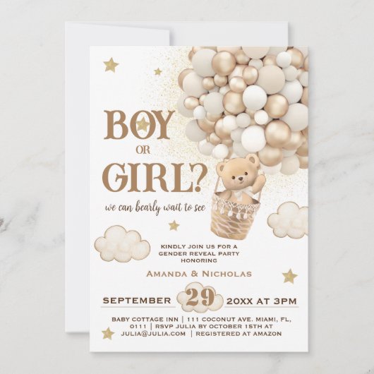 Bear Boho Gender offenbaren neutrale Tones Einladung (Vorderseite)