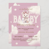 Bear Bow Baby Girl Shower Einladung abwarten (Vorne/Hinten)