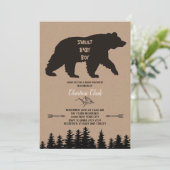 Bear Boy Baby Dusche Rustikale Woodland Kraft Einladung (Stehend Vorderseite)