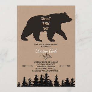 Bear Boy Baby Dusche Rustikale Woodland Kraft Einladung