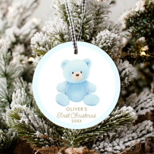 Bear Boy First Christmas Foto Ornament
