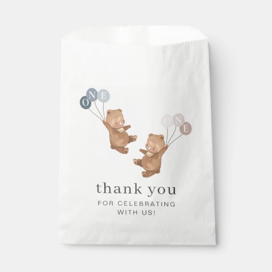 Bear Boy Girl Twins - 1. Geburtstag - Geschenktütchen (Vorderseite)