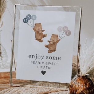 Bear Boy Girl Twins - 1. Geburtstag - Leckereien U Poster