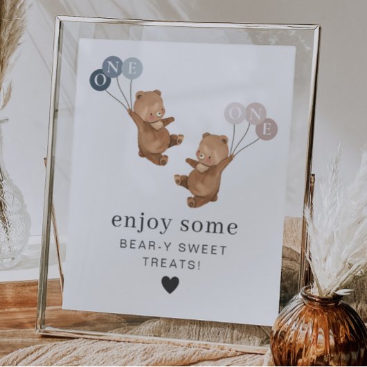 Bear Boy Girl Twins - 1. Geburtstag - Leckereien U Poster