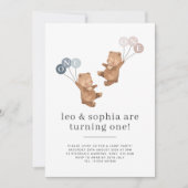 Bear Boy Girl Twins - Foto 1. Geburtstag Einladung (Vorderseite)