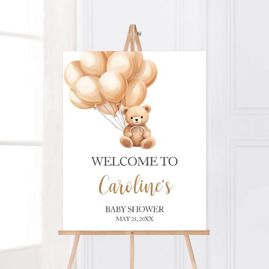 Bear Brown Balloon Baby Dusche Willkommen Poster